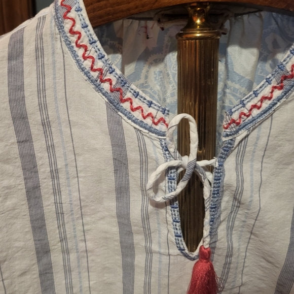 Johnny Was Effortless Striped Puff-Sleeve Peasant Blouse Floral Size Large - Picture 5 of 9